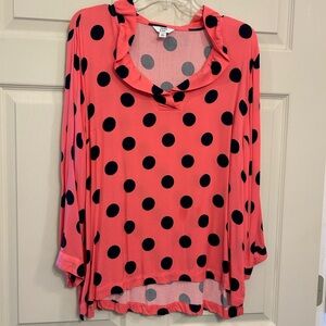 Crown & Ivy Pink Blouse with Black Polka Dots